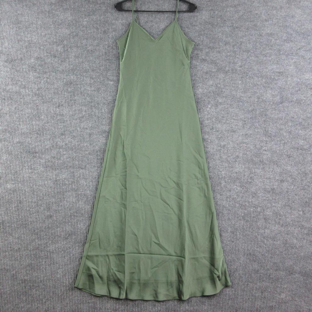 Birdy Grey Dress Womens S Green Satin Slip Dress Maxi V-Neck Adjustable NWT